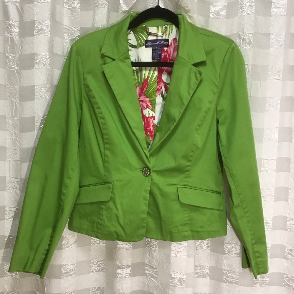 Russell Kemp Spring Green Single Sparkling Button Blazer, Size 14